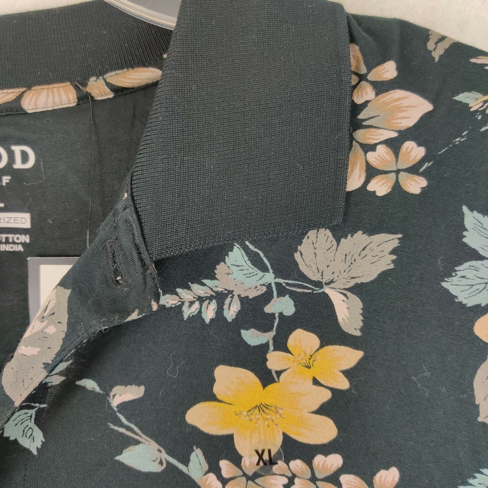 Izod Mens Large Black Floral Polo Golf Rugby Casual Shirt - Picture 2 of 11
